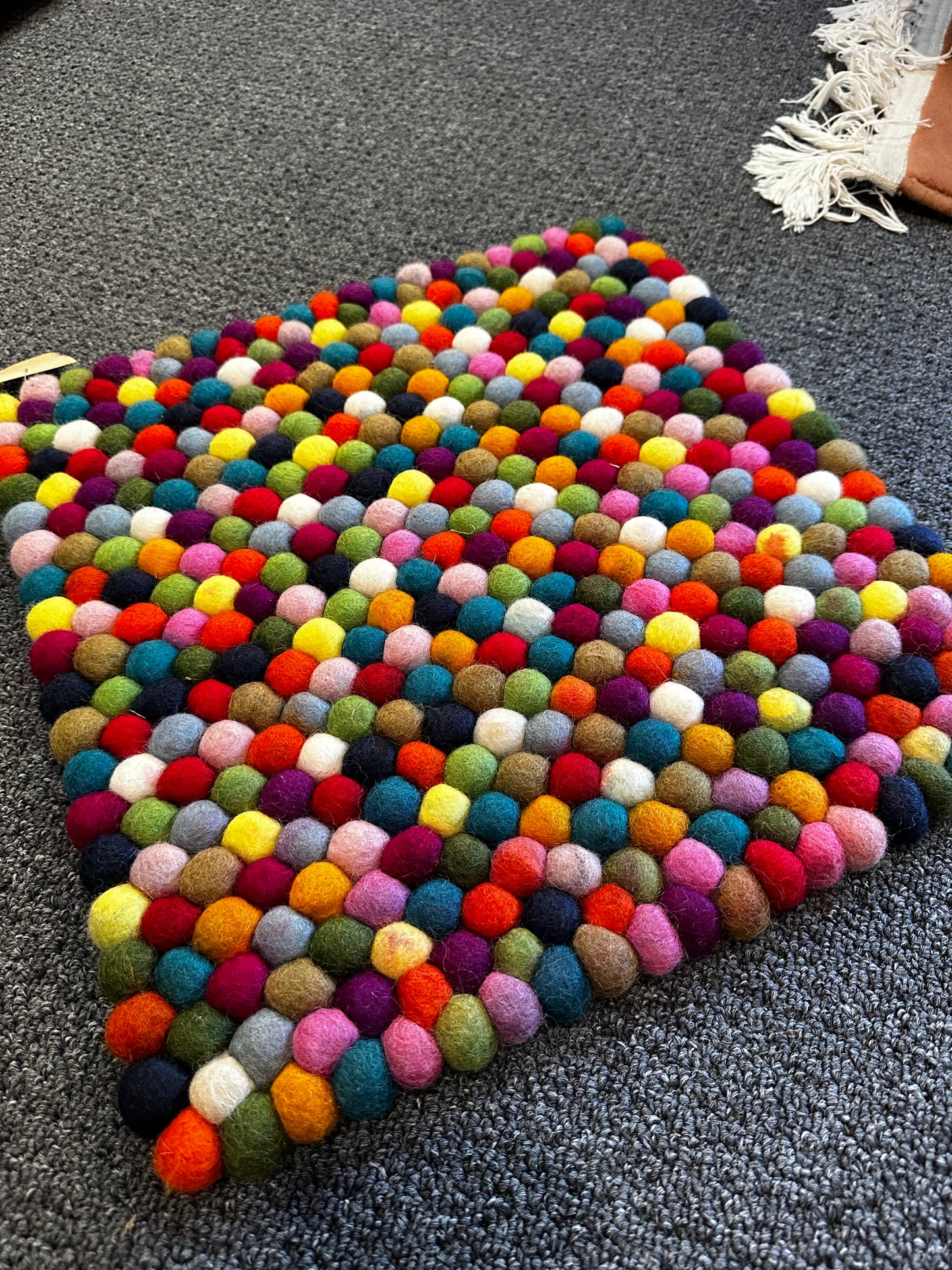 Felt ball small rug,handmade, Nepalese